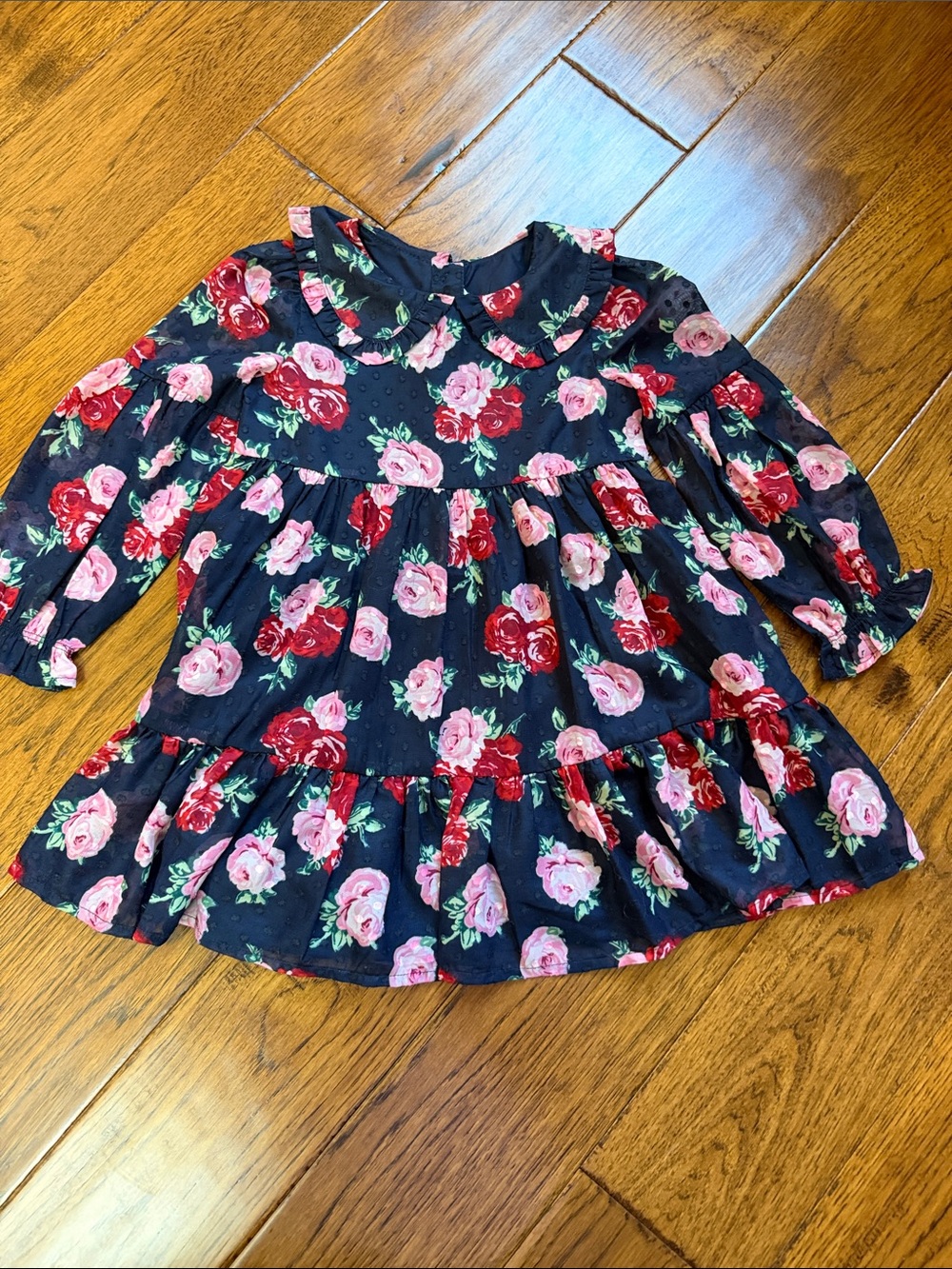 Janie and Jack Navy Floral Ruffle Dress with Pink and Red Roses